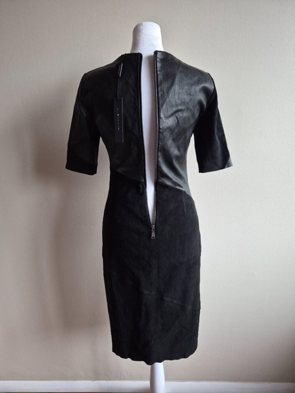 New Elie Tahari Black Suede & Leather Dress Size 0 - Picture 8 of 15